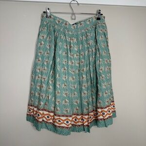 Comme Toi Women's Elephant Print Midi Skirt‎ Boho Festival Pleated Ruffle Hem L